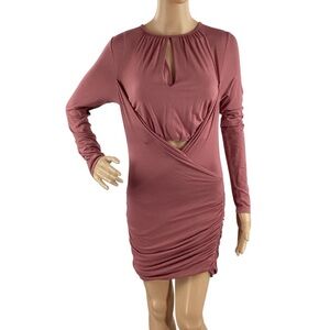 Rachel Pally Long Sleeve Keyhole Ruched Mini Dress Mauve S